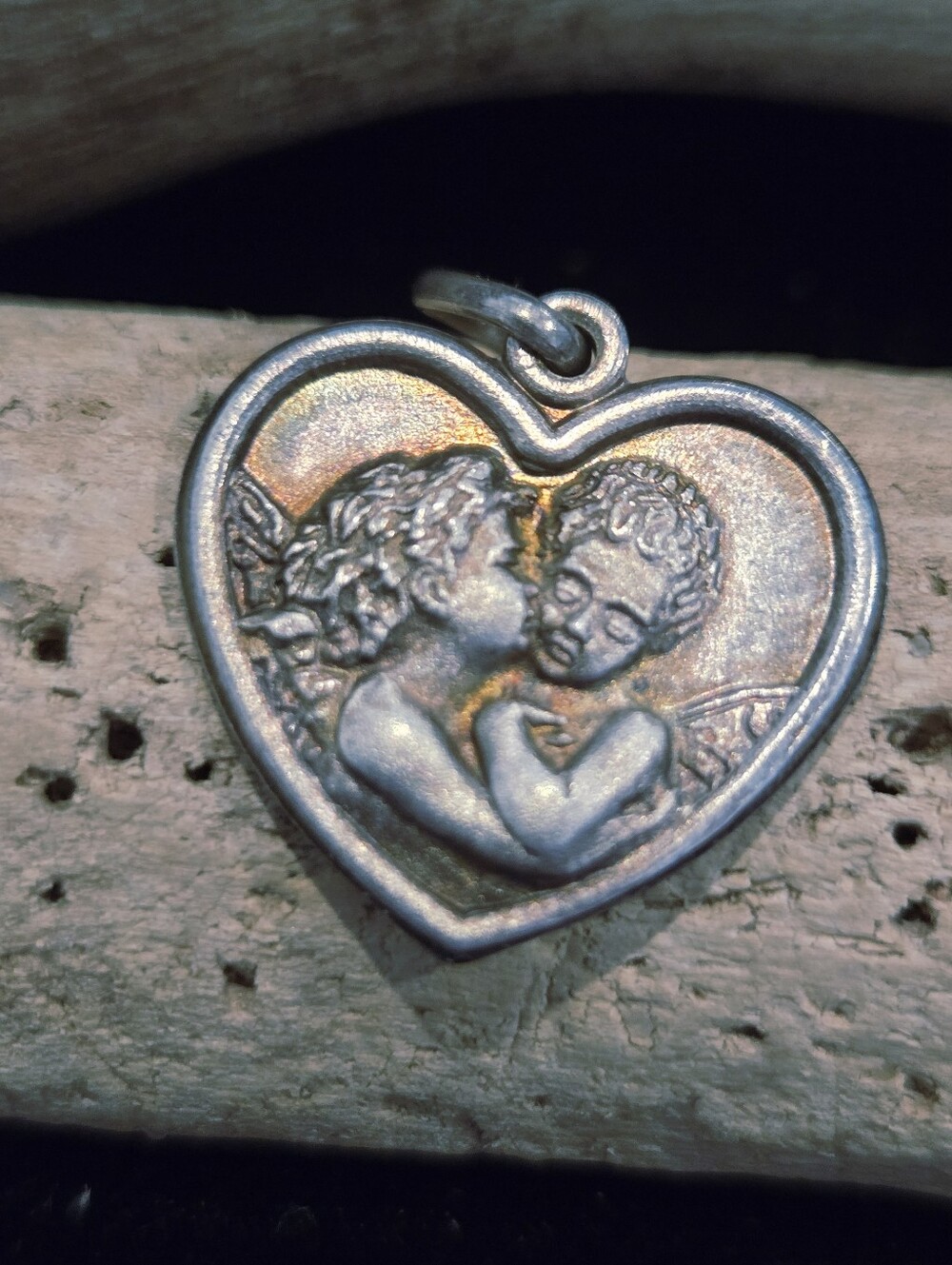 Heart-Shaped Angel Kissing Charm 925 Sterling Italy